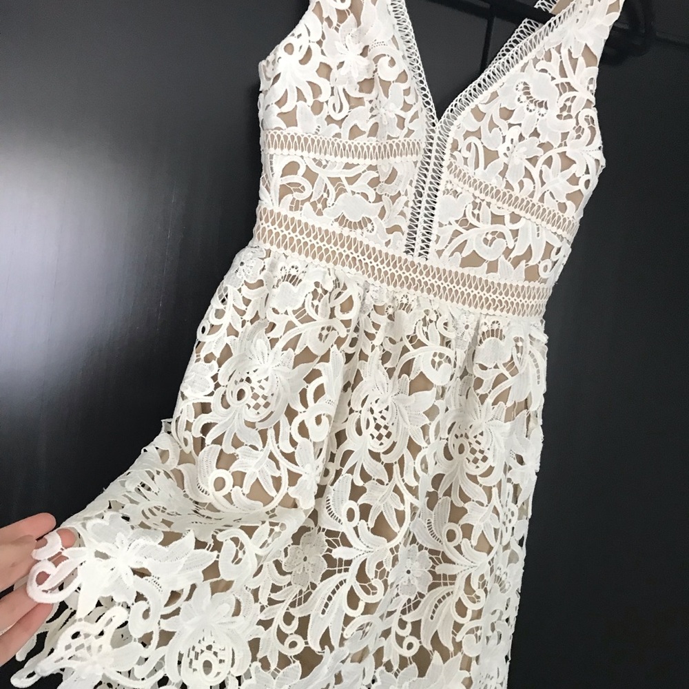 White Lace Plunge Skater Dress